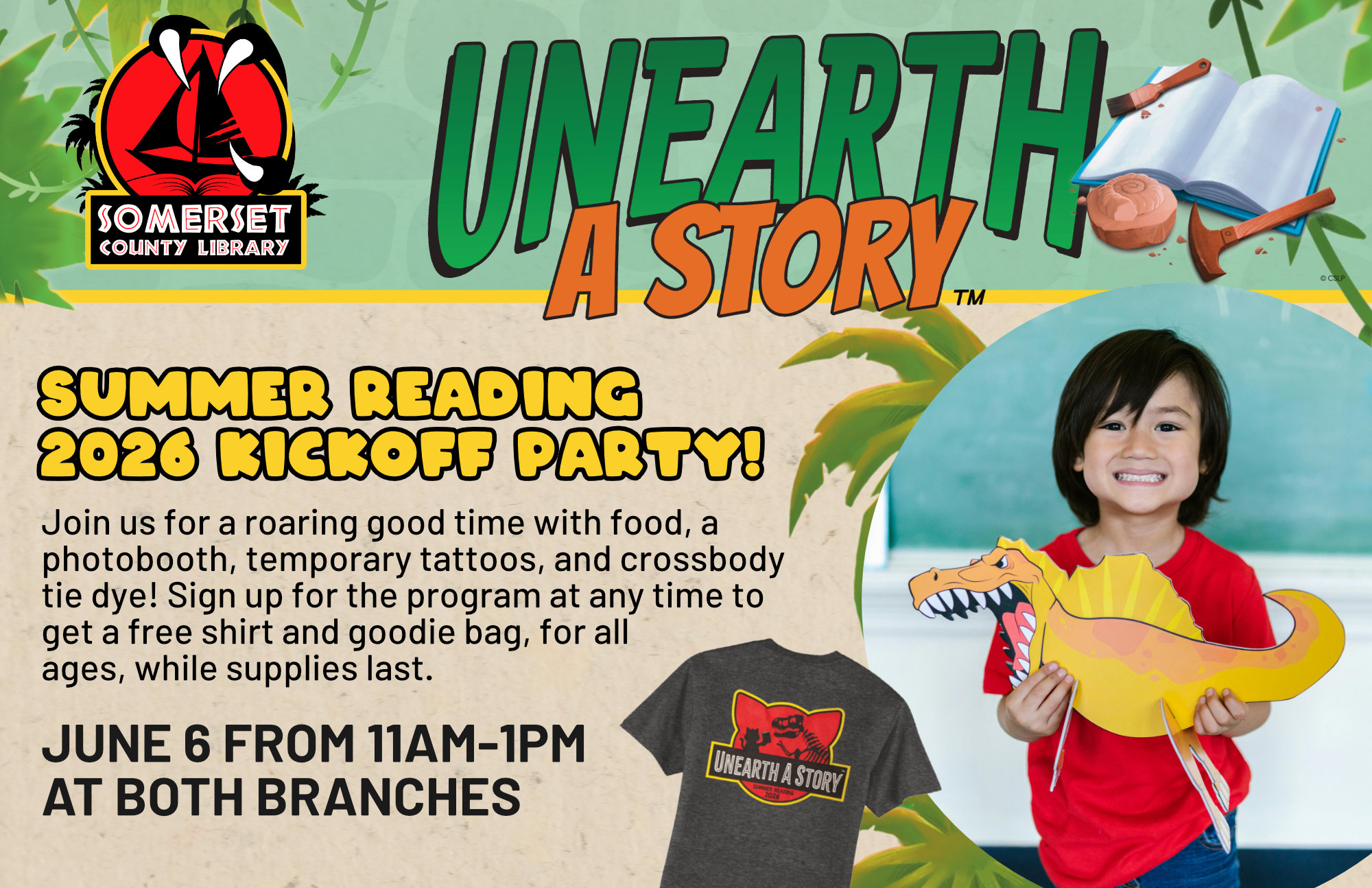 KICKOFF PARTY Saturday, June 6 Both Branches 11-1 Crossbody Tie Dye Snowcones (3 flavors), tattoos, photobooth, food, music, coloring
