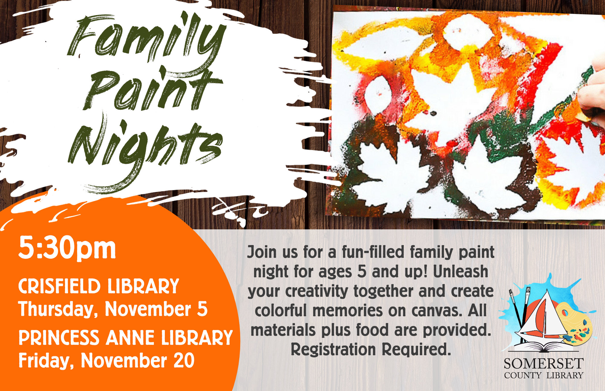 Join us for a fun-filled family paint night for ages 5 and up! Unleash your creativity together and create colorful memories on canvas. All materials plus food are provided.